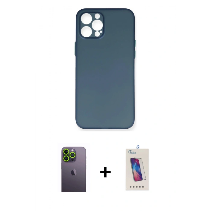 MARSİLYAN™- iPhone 12 Pro Max Kılıf Yadigar Yansıma Serisi - Siyah Joko 5D Cam + Neon Fosforlu Kamera Lens - YL