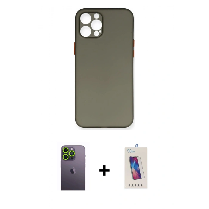 MARSİLYAN™- iPhone 12 Pro Max Kılıf Yadigar Yansıma Serisi - Siyah Joko 5D Cam + Neon Fosforlu Kamera Lens - YL
