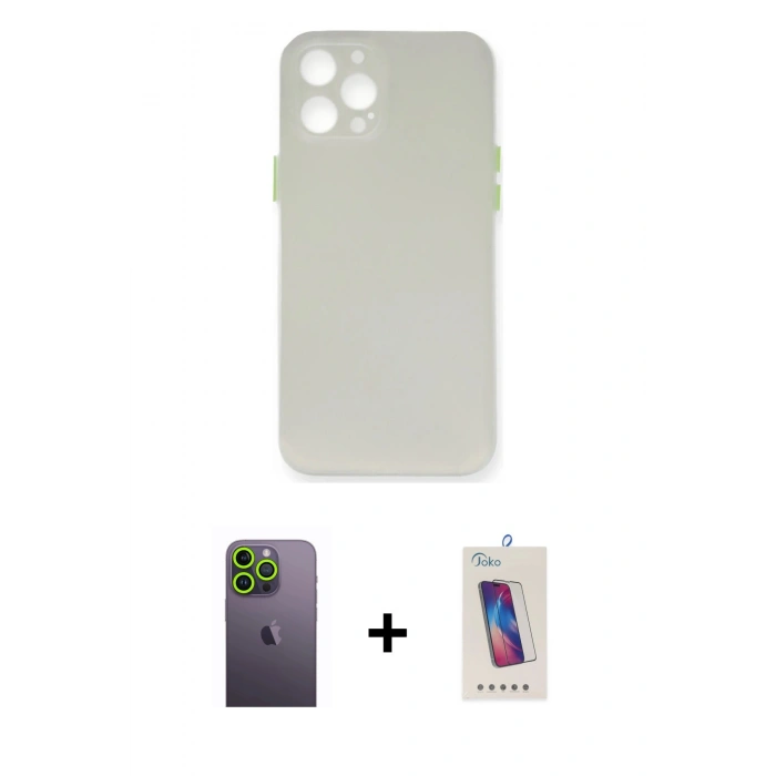 MARSİLYAN™- iPhone 12 Pro Max Kılıf Yadigar Yansıma Serisi - Siyah Joko 5D Cam + Neon Fosforlu Kamera Lens - YL