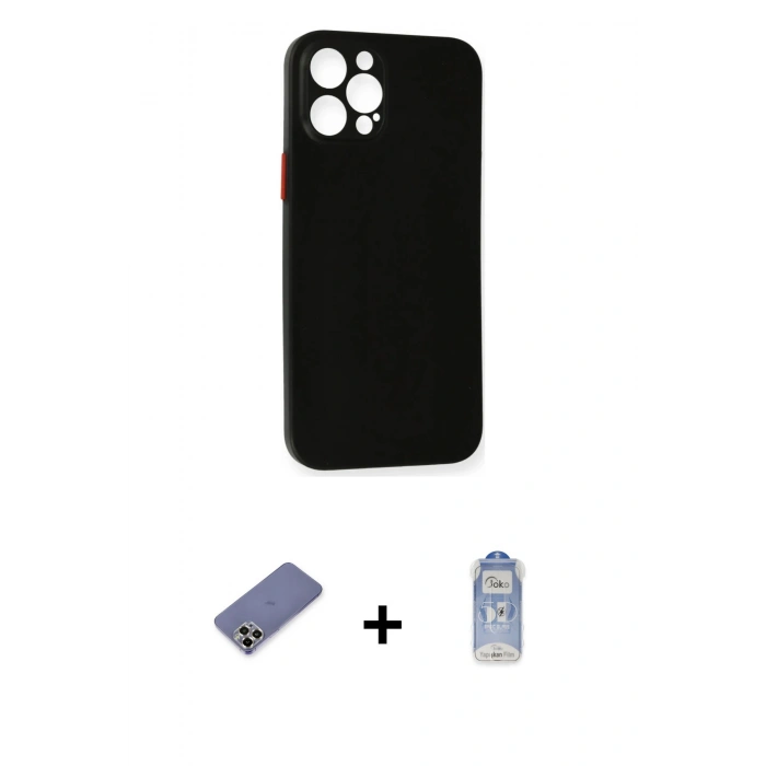 MARSİLYAN™- iPhone 12 Pro Max Kılıf Yadigar Yansıma Serisi - Siyah Joko Magic 5D Cam + Gold Metal Kamera Lens Koruma Cam