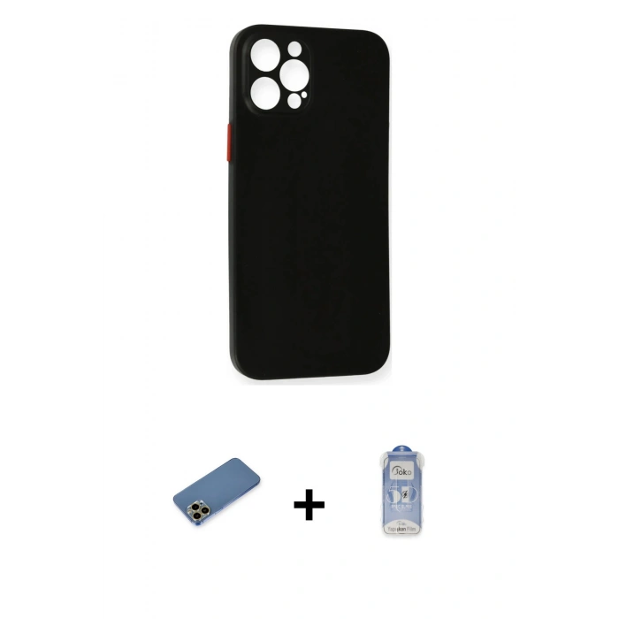 MARSİLYAN™- iPhone 12 Pro Max Kılıf Yadigar Yansıma Serisi - Siyah Joko Magic 5D Cam + Gold Shine Kamera Lens Koruma Cam