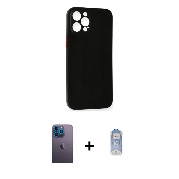 MARSİLYAN™- iPhone 12 Pro Max Kılıf Yadigar Yansıma Serisi - Siyah Joko Magic 5D Cam + Neon Fosforlu Kamera Lens - MI