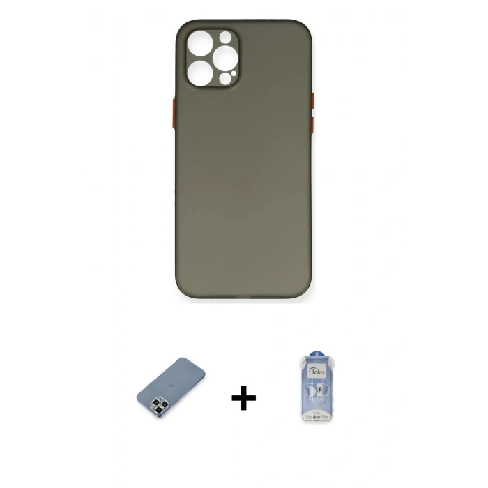 MARSİLYAN™- iPhone 12 Pro Max Kılıf Yadigar Yansıma Serisi - Siyah Joko Magic 5D Cam + Metal Kamera Lens Koruma Cam - GS