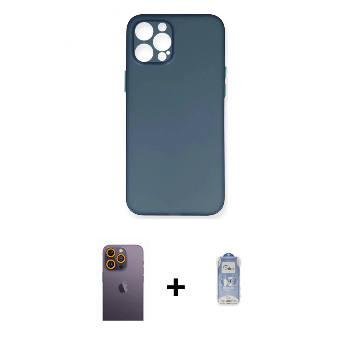 MARSİLYAN™- iPhone 12 Pro Max Kılıf Yadigar Yansıma Serisi - Siyah Joko Magic 5D Cam + Neon Fosforlu Kamera Lens - SI