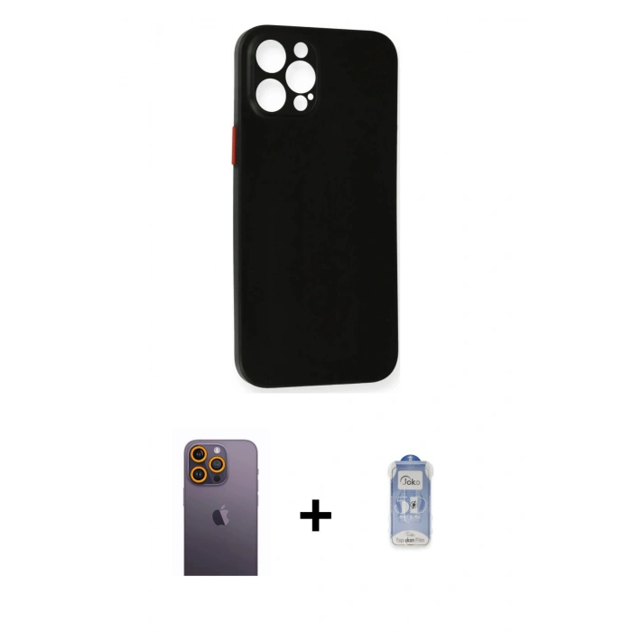 MARSİLYAN™- iPhone 12 Pro Max Kılıf Yadigar Yansıma Serisi - Siyah Joko Magic 5D Cam + Neon Fosforlu Kamera Lens - SI