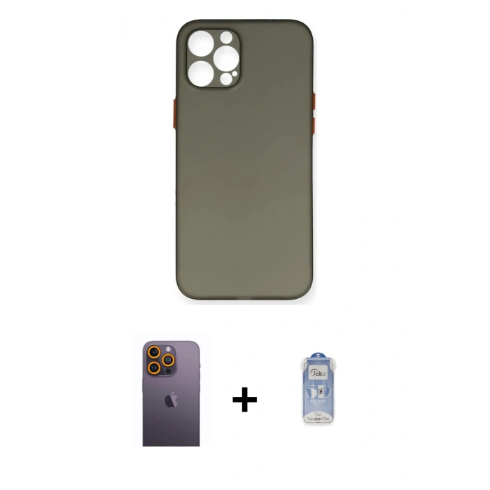 MARSİLYAN™- iPhone 12 Pro Max Kılıf Yadigar Yansıma Serisi - Siyah Joko Magic 5D Cam + Neon Fosforlu Kamera Lens - SI