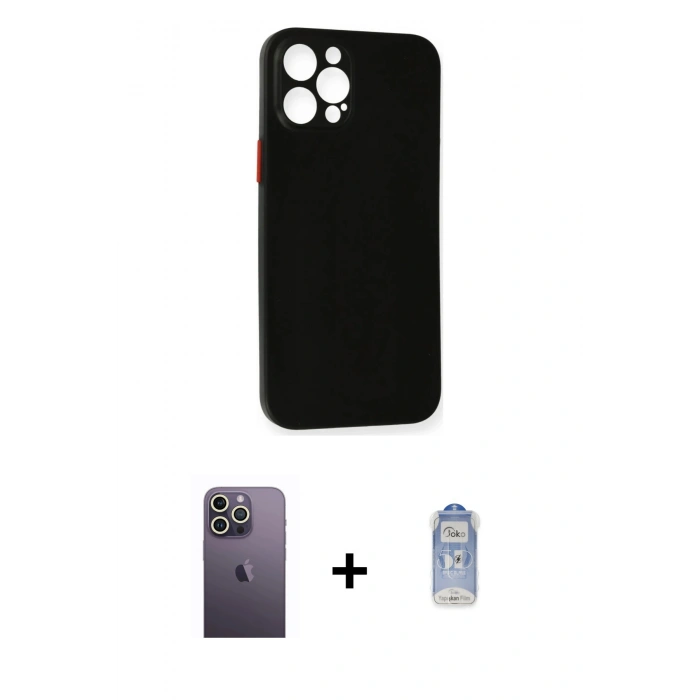 MARSİLYAN™- iPhone 12 Pro Max Kılıf Yadigar Yansıma Serisi - Siyah Joko Magic 5D Cam + Neon Fosforlu Kamera Lens - BZ