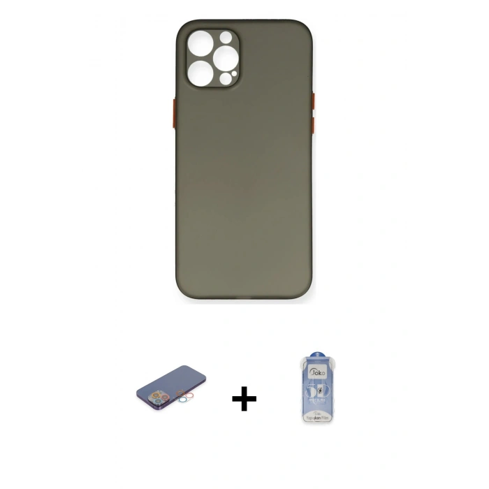 MARSİLYAN™- iPhone 12 Pro Max Kılıf Yadigar Yansıma Serisi - Siyah Joko Magic 5D Cam + Pembe Renkli Kamera Lens Koruma Cam
