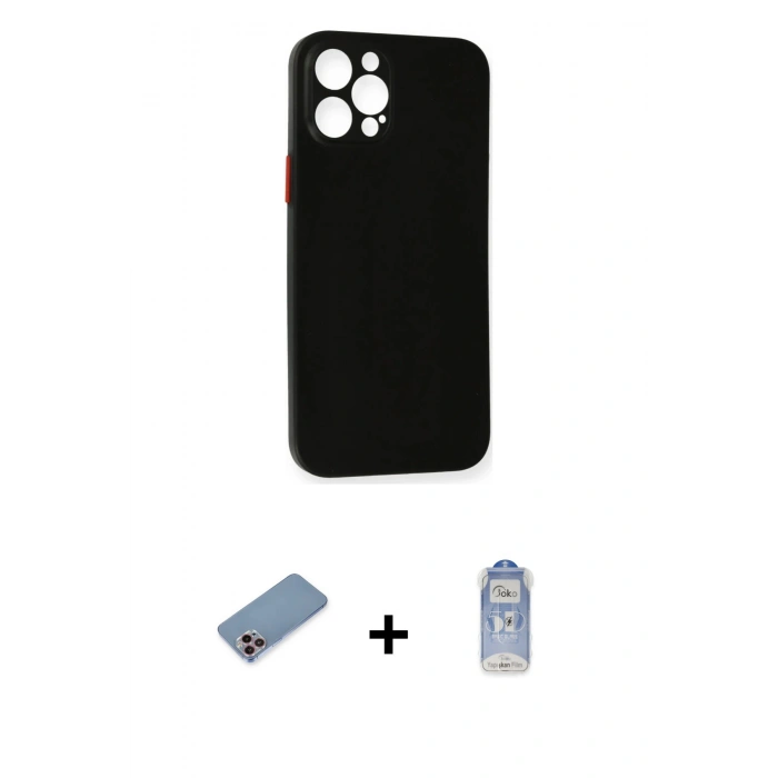 MARSİLYAN™- iPhone 12 Pro Max Kılıf Yadigar Yansıma Serisi - Siyah Joko Magic 5D Cam + Shine Kamera Lens Koruma Cam - PE
