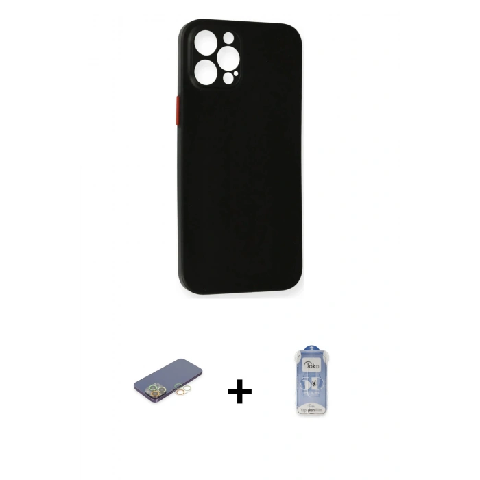 MARSİLYAN™- iPhone 12 Pro Max Kılıf Yadigar Yansıma Serisi - Siyah Joko Magic 5D Cam + Renkli Kamera Lens Koruma Cam - SI