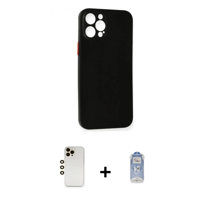 MARSİLYAN™- iPhone 12 Pro Max Kılıf Yadigar Yansıma Serisi - Siyah Joko Magic 5D Cam + Shine Kamera Lens - GD