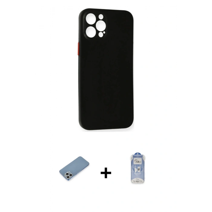 MARSİLYAN™- iPhone 12 Pro Max Kılıf Yadigar Yansıma Serisi - Siyah Joko Magic 5D Cam + Shine Kamera Lens Koruma Cam - GS