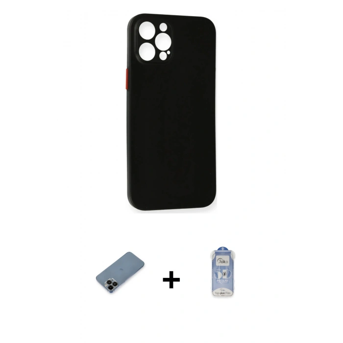 MARSİLYAN™- iPhone 12 Pro Max Kılıf Yadigar Yansıma Serisi - Siyah Joko Magic 5D Cam + Shine Kamera Lens Koruma Cam - SH