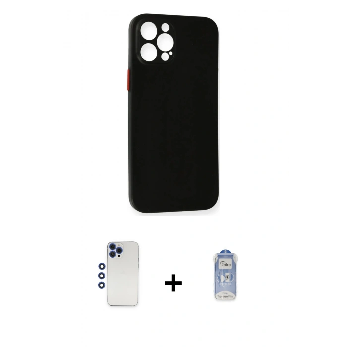 MARSİLYAN™- iPhone 12 Pro Max Kılıf Yadigar Yansıma Serisi - Siyah Joko Magic 5D Cam + Shine Kamera Lens - LT