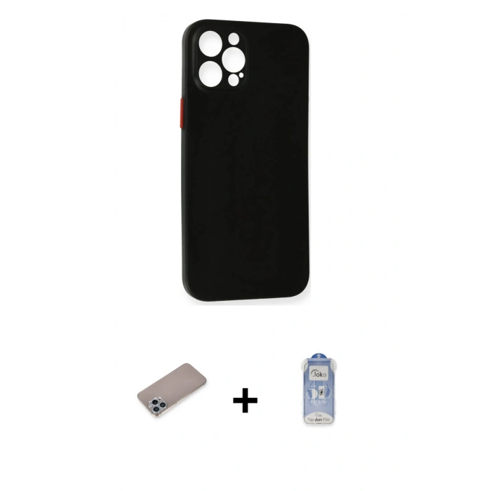 MARSİLYAN™- iPhone 12 Pro Max Kılıf Yadigar Yansıma Serisi - Siyah Joko Magic 5D Cam + Shine Kamera Lens Koruma Cam - SABE