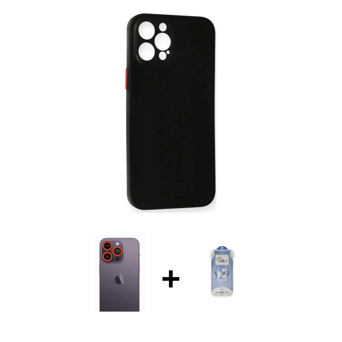 MARSİLYAN™- iPhone 12 Pro Max Kılıf Yadigar Yansıma Serisi - Siyah Joko Magic 5D Cam + Neon Fosforlu Kamera Lens - TU