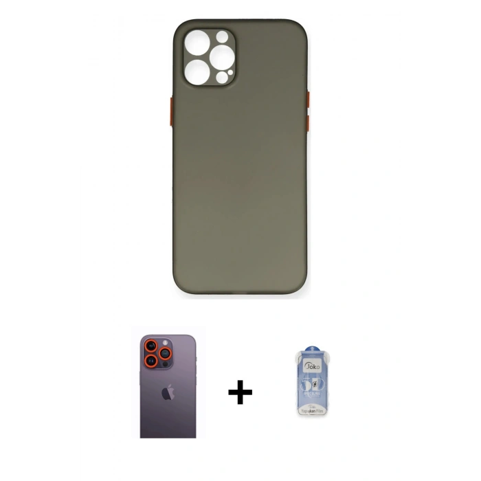 MARSİLYAN™- iPhone 12 Pro Max Kılıf Yadigar Yansıma Serisi - Siyah Joko Magic 5D Cam + Neon Fosforlu Kamera Lens - TU