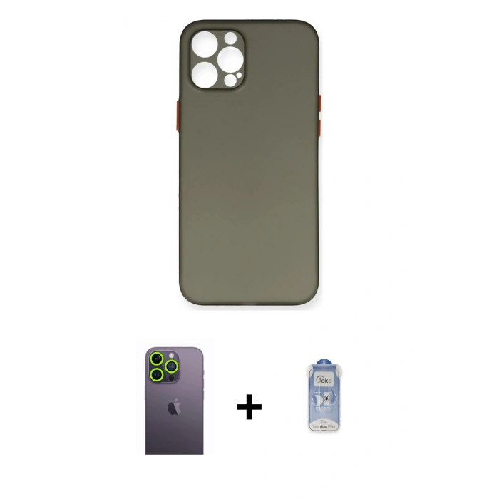 MARSİLYAN™- iPhone 12 Pro Max Kılıf Yadigar Yansıma Serisi - Siyah Joko Magic 5D Cam + Yeşil Neon Fosforlu Kamera Lens