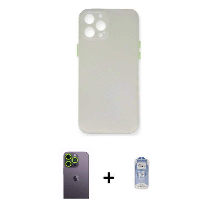 MARSİLYAN™- iPhone 12 Pro Max Kılıf Yadigar Yansıma Serisi - Siyah Joko Magic 5D Cam + Yeşil Neon Fosforlu Kamera Lens