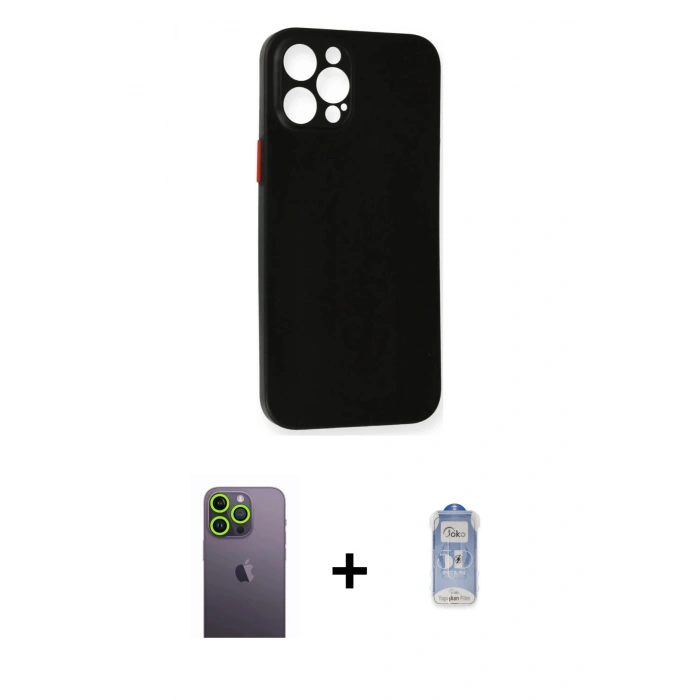 MARSİLYAN™- iPhone 12 Pro Max Kılıf Yadigar Yansıma Serisi - Siyah Joko Magic 5D Cam + Yeşil Neon Fosforlu Kamera Lens