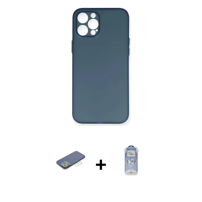 MARSİLYAN™- iPhone 12 Pro Max Kılıf Yadigar Yansıma Serisi - Siyah Joko Magic 5D Cam + Renkli Kamera Lens Koruma Cam - YL