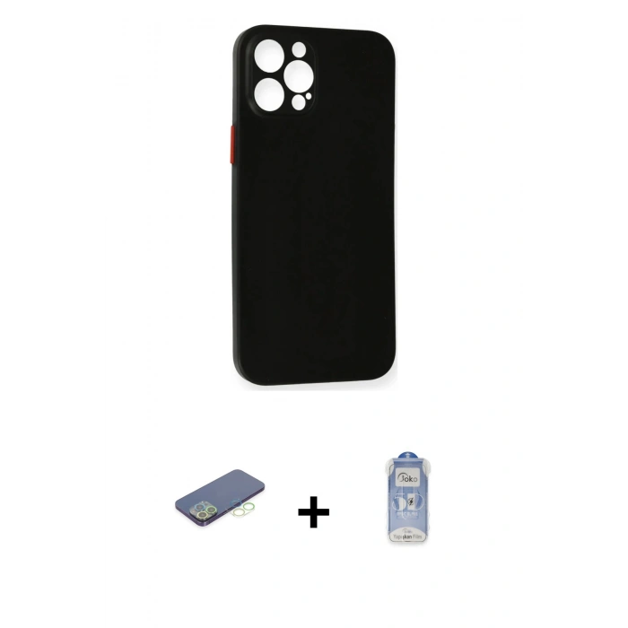 MARSİLYAN™- iPhone 12 Pro Max Kılıf Yadigar Yansıma Serisi - Siyah Joko Magic 5D Cam + Renkli Kamera Lens Koruma Cam - YL