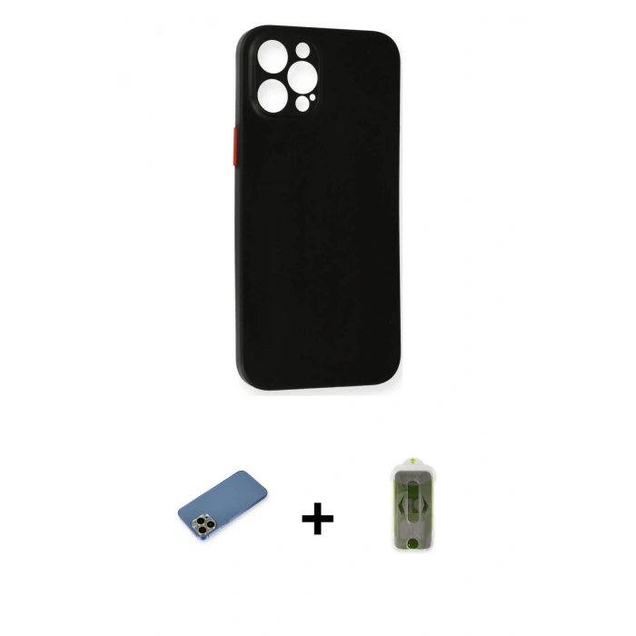 MARSİLYAN™- iPhone 12 Pro Max Kılıf Yadigar Yansıma Serisi - Siyah Joko Magic 5D Hayalet Cam + Gold Shine Kamera Lens Koruma Cam