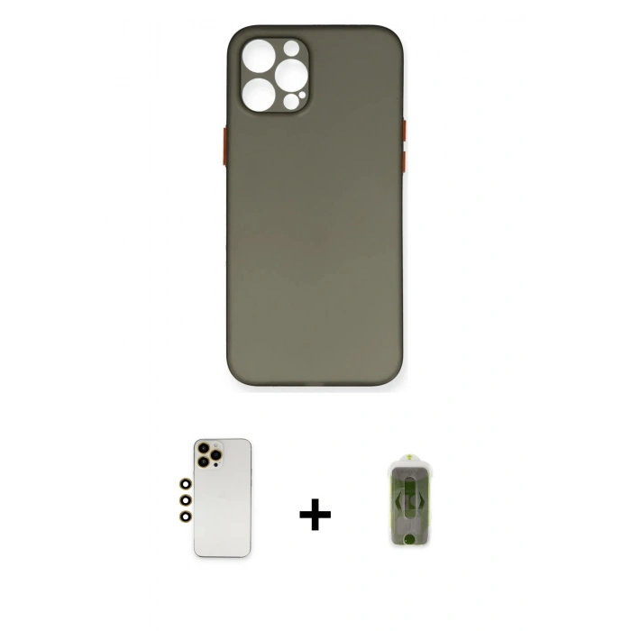 MARSİLYAN™- iPhone 12 Pro Max Kılıf Yadigar Yansıma Serisi - Siyah Joko Magic 5D Hayalet Cam + Gold Shine Kamera Lens