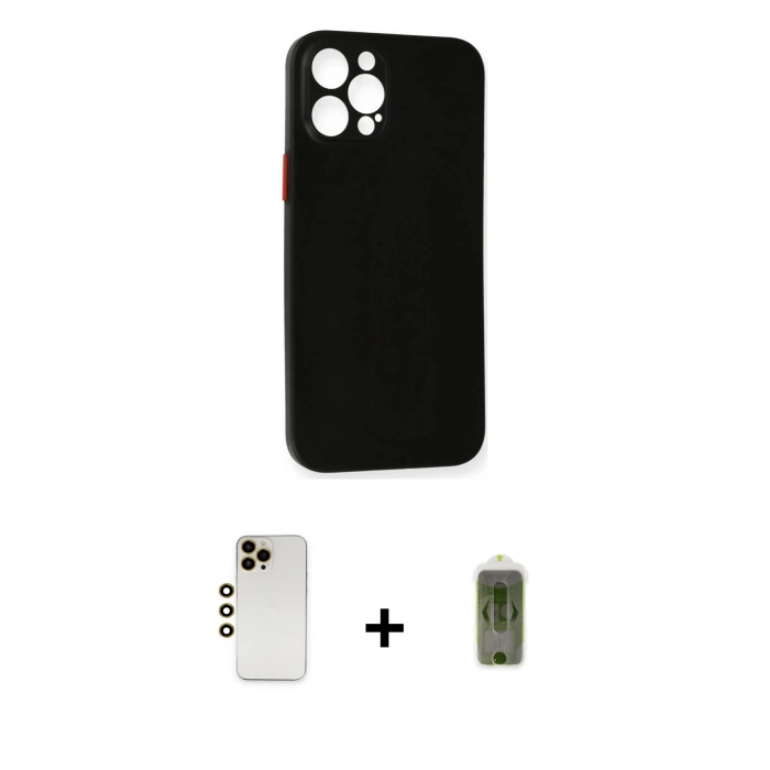 MARSİLYAN™- iPhone 12 Pro Max Kılıf Yadigar Yansıma Serisi - Siyah Joko Magic 5D Hayalet Cam + Gold Shine Kamera Lens