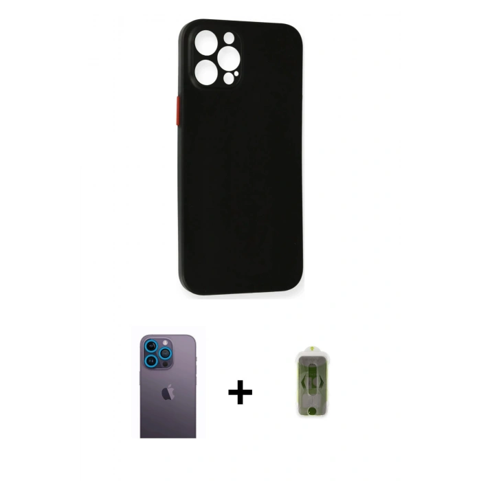 MARSİLYAN™- iPhone 12 Pro Max Kılıf Yadigar Yansıma Serisi - Siyah Joko Magic 5D Hayalet Cam + Neon Fosforlu Kamera Lens - MI