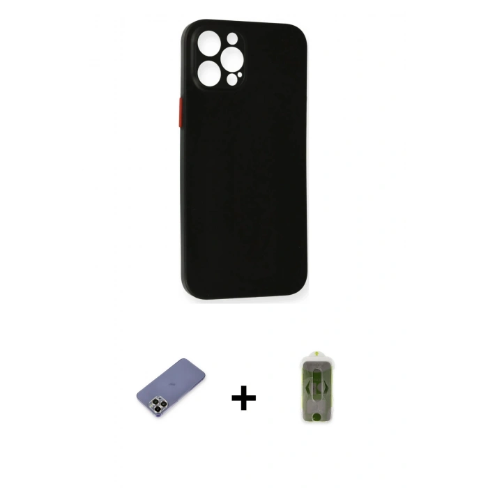 MARSİLYAN™- iPhone 12 Pro Max Kılıf Yadigar Yansıma Serisi - Siyah Joko Magic 5D Hayalet Cam + Metal Kamera Lens Koruma Cam - GD