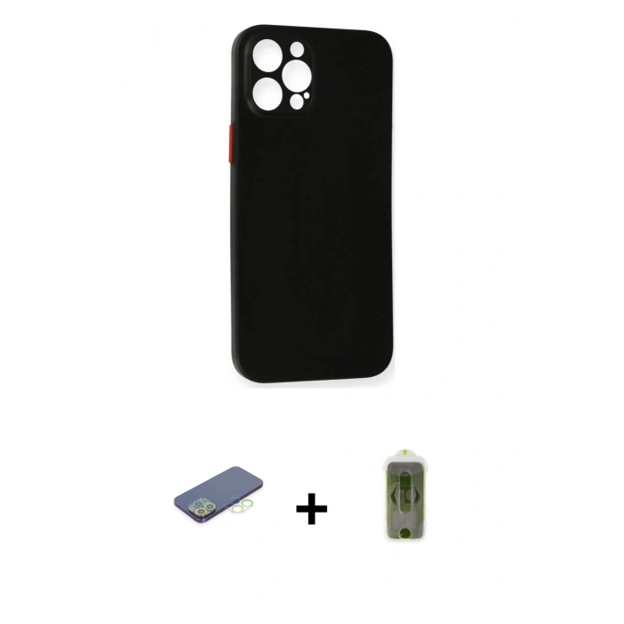 MARSİLYAN™- iPhone 12 Pro Max Kılıf Yadigar Yansıma Serisi - Siyah Joko Magic 5D Hayalet Cam + Renkli Kamera Lens Koruma Cam - YL