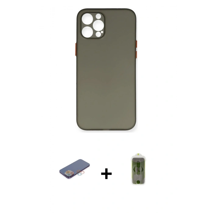 MARSİLYAN™- iPhone 12 Pro Max Kılıf Yadigar Yansıma Serisi - Siyah Joko Magic 5D Hayalet Cam + Renkli Kamera Lens Koruma Cam - PE