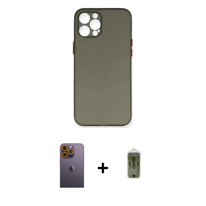 MARSİLYAN™- iPhone 12 Pro Max Kılıf Yadigar Yansıma Serisi - Siyah Joko Magic 5D Hayalet Cam + Neon Fosforlu Kamera Lens - SI