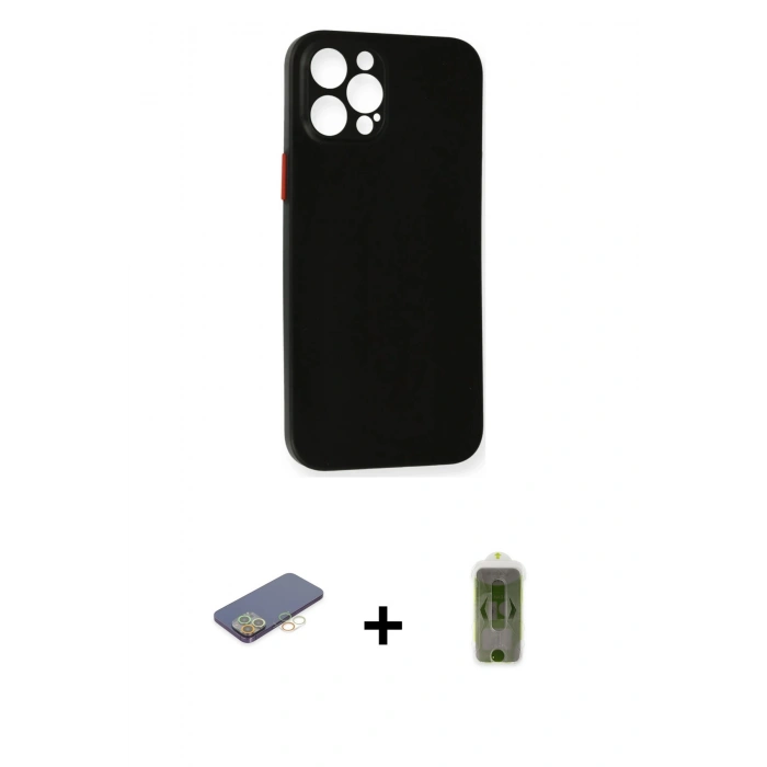 MARSİLYAN™- iPhone 12 Pro Max Kılıf Yadigar Yansıma Serisi - Siyah Joko Magic 5D Hayalet Cam + Sarı Renkli Kamera Lens Koruma Cam