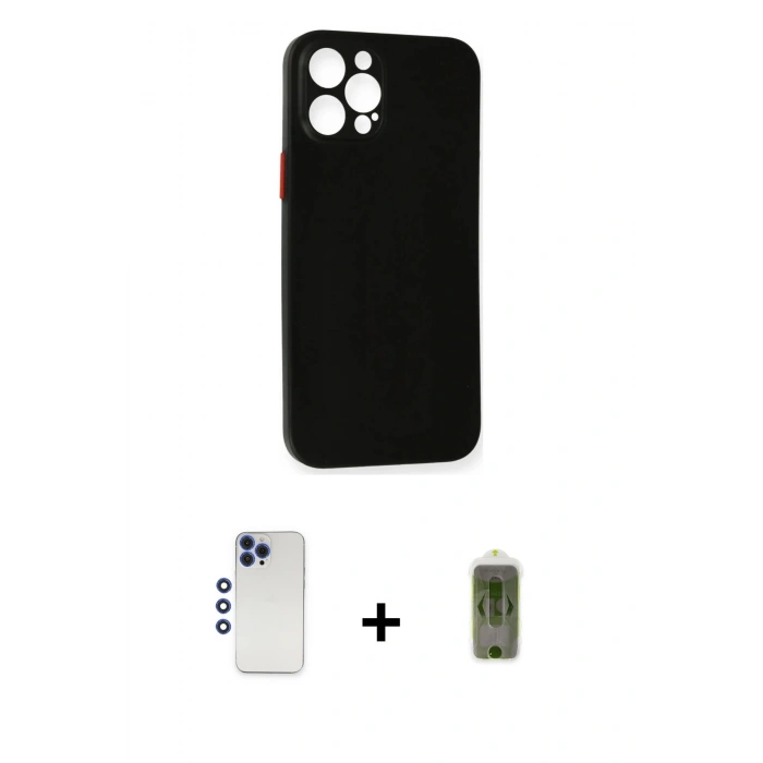 MARSİLYAN™- iPhone 12 Pro Max Kılıf Yadigar Yansıma Serisi - Siyah Joko Magic 5D Hayalet Cam + Shine Kamera Lens - LT
