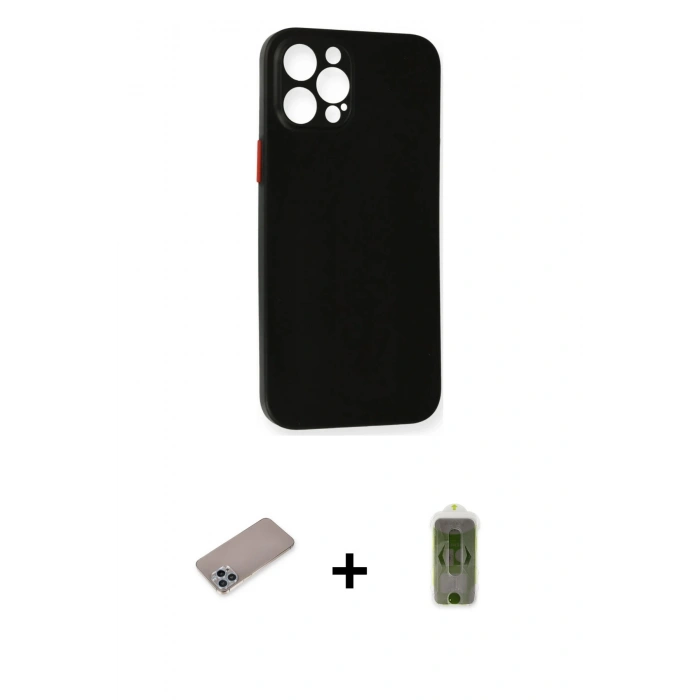 MARSİLYAN™- iPhone 12 Pro Max Kılıf Yadigar Yansıma Serisi - Siyah Joko Magic 5D Hayalet Cam + Shine Kamera Lens Koruma Cam - SABE