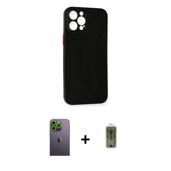 MARSİLYAN™- iPhone 12 Pro Max Kılıf Yadigar Yansıma Serisi - Siyah Joko Magic 5D Hayalet Cam + Neon Fosforlu Kamera Lens - YL