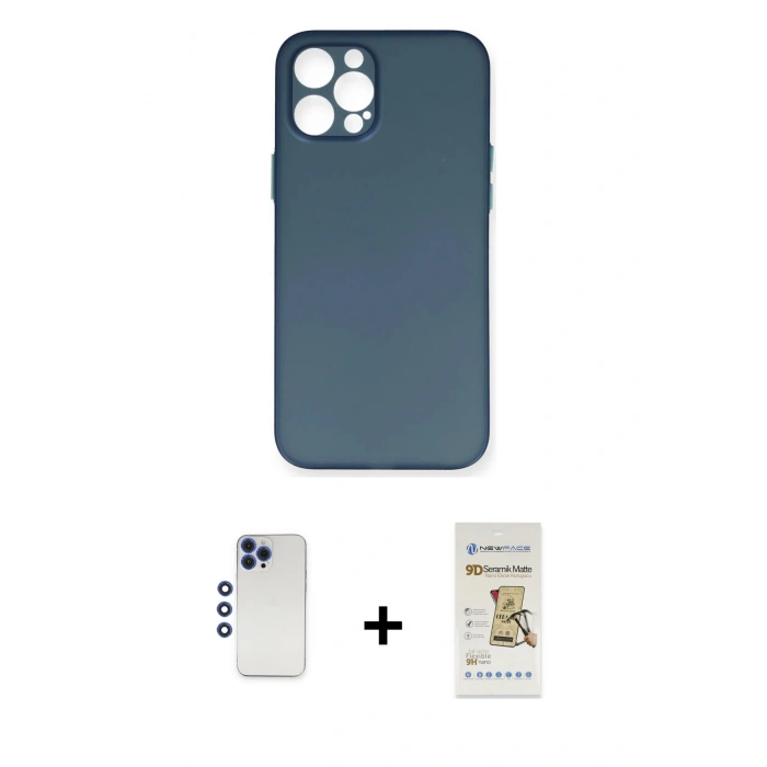 MARSİLYAN™- iPhone 12 Pro Max Kılıf Yadigar Yansıma Serisi - Siyah Mat Seramik Nano Ekran Koruyucu + Shine Kamera Lens - LT