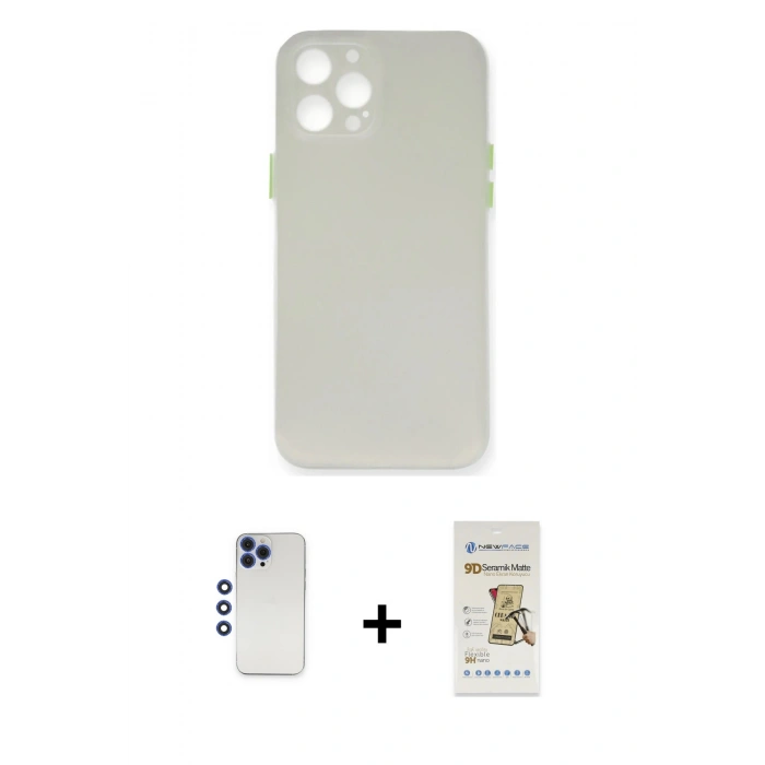 MARSİLYAN™- iPhone 12 Pro Max Kılıf Yadigar Yansıma Serisi - Siyah Mat Seramik Nano Ekran Koruyucu + Shine Kamera Lens - LT