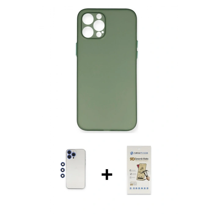 MARSİLYAN™- iPhone 12 Pro Max Kılıf Yadigar Yansıma Serisi - Siyah Mat Seramik Nano Ekran Koruyucu + Shine Kamera Lens - LT