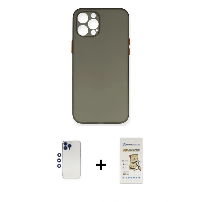 MARSİLYAN™- iPhone 12 Pro Max Kılıf Yadigar Yansıma Serisi - Siyah Mat Seramik Nano Ekran Koruyucu + Shine Kamera Lens - LT