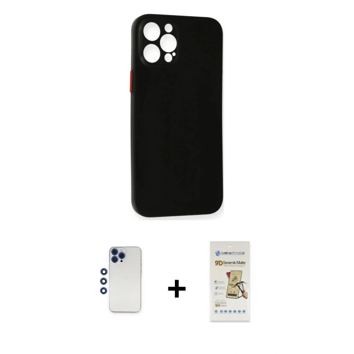 MARSİLYAN™- iPhone 12 Pro Max Kılıf Yadigar Yansıma Serisi - Siyah Mat Seramik Nano Ekran Koruyucu + Shine Kamera Lens - LT