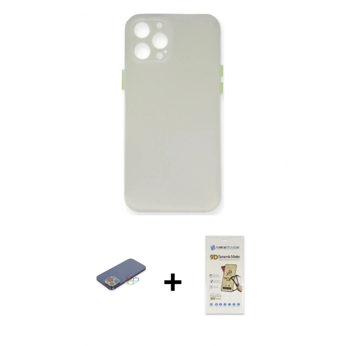 MARSİLYAN™- iPhone 12 Pro Max Kılıf Yadigar Yansıma Serisi - Siyah Mat Seramik Nano Ekran Koruyucu + Mavi Renkli Kamera Lens Koruma Cam