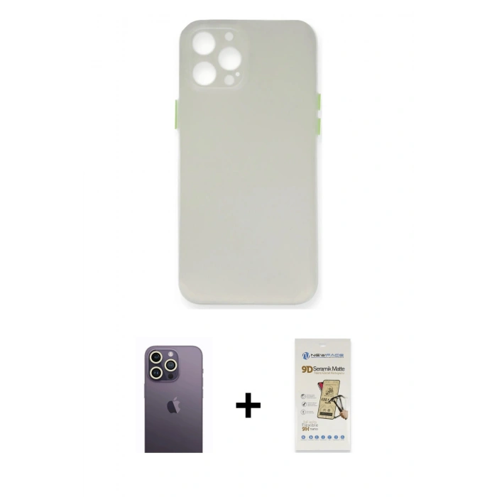 MARSİLYAN™- iPhone 12 Pro Max Kılıf Yadigar Yansıma Serisi - Siyah Mat Seramik Nano Ekran Koruyucu + Neon Fosforlu Kamera Lens - BZ