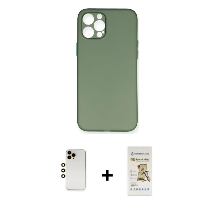 MARSİLYAN™- iPhone 12 Pro Max Kılıf Yadigar Yansıma Serisi - Siyah Mat Seramik Nano Ekran Koruyucu + Shine Kamera Lens - GD