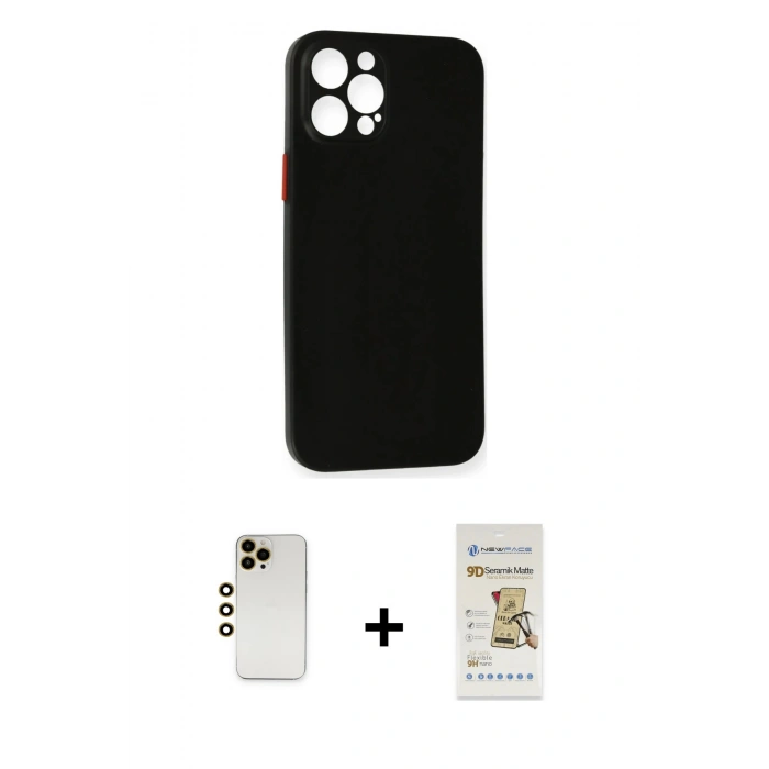 MARSİLYAN™- iPhone 12 Pro Max Kılıf Yadigar Yansıma Serisi - Siyah Mat Seramik Nano Ekran Koruyucu + Shine Kamera Lens - GD