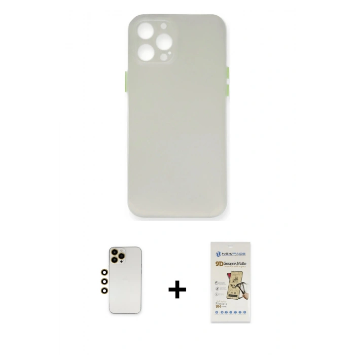 MARSİLYAN™- iPhone 12 Pro Max Kılıf Yadigar Yansıma Serisi - Siyah Mat Seramik Nano Ekran Koruyucu + Shine Kamera Lens - GD