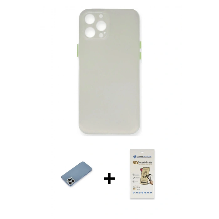 MARSİLYAN™- iPhone 12 Pro Max Kılıf Yadigar Yansıma Serisi - Siyah Mat Seramik Nano Ekran Koruyucu + Shine Kamera Lens Koruma Cam - GS