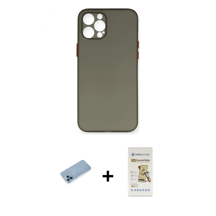 MARSİLYAN™- iPhone 12 Pro Max Kılıf Yadigar Yansıma Serisi - Siyah Mat Seramik Nano Ekran Koruyucu + Shine Kamera Lens Koruma Cam - MI